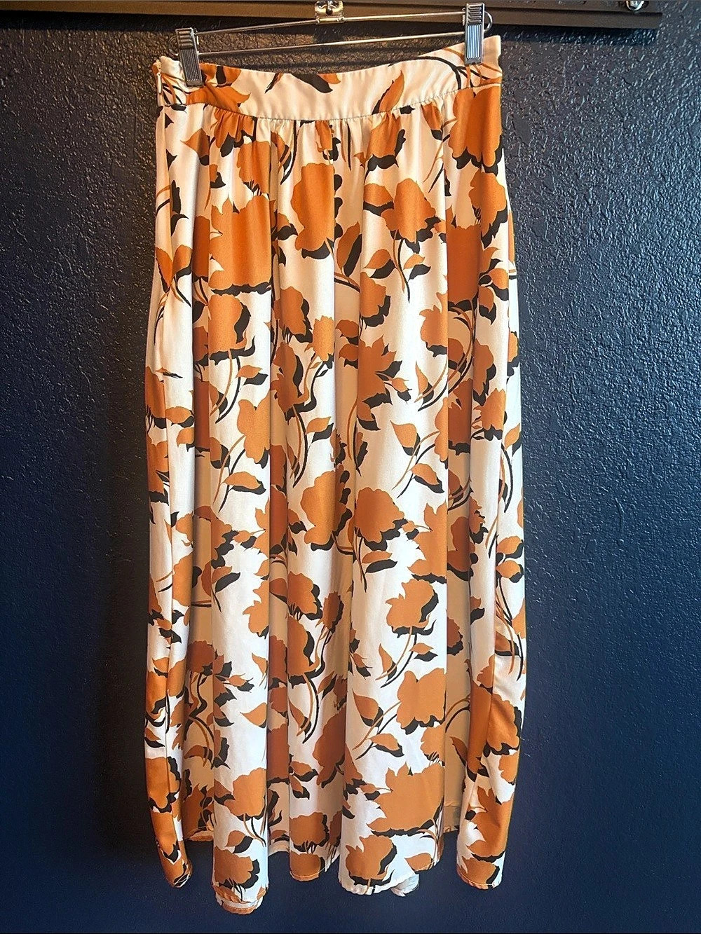 SHEIN Modely Elegant Floral Printed Maxi Skirt Orange & White Medium
